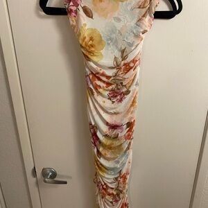 Windsor White Ruched Sheath Maxi Dress